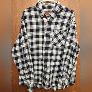 Ranch Tough Navy & Light Blue Plaid Casual Button Down Shirt